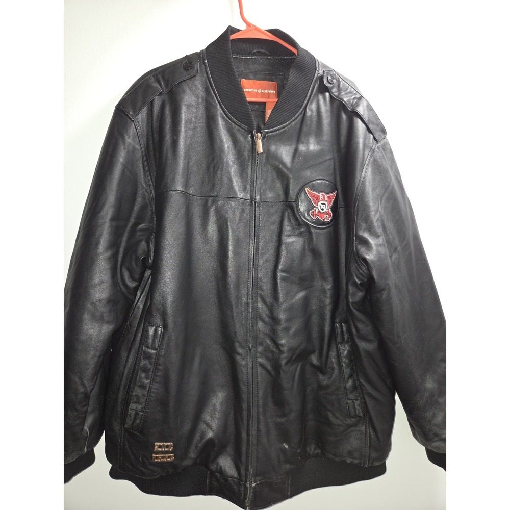 Leather Zippered Men's Jacket Black Size 3XL Roca Wear